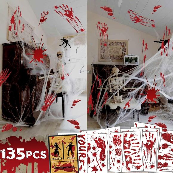 Zombie Bloody Mess Cling Set Handprint Footprint Splats 14-Sheets 135-Pieces - Picture 7 of 7